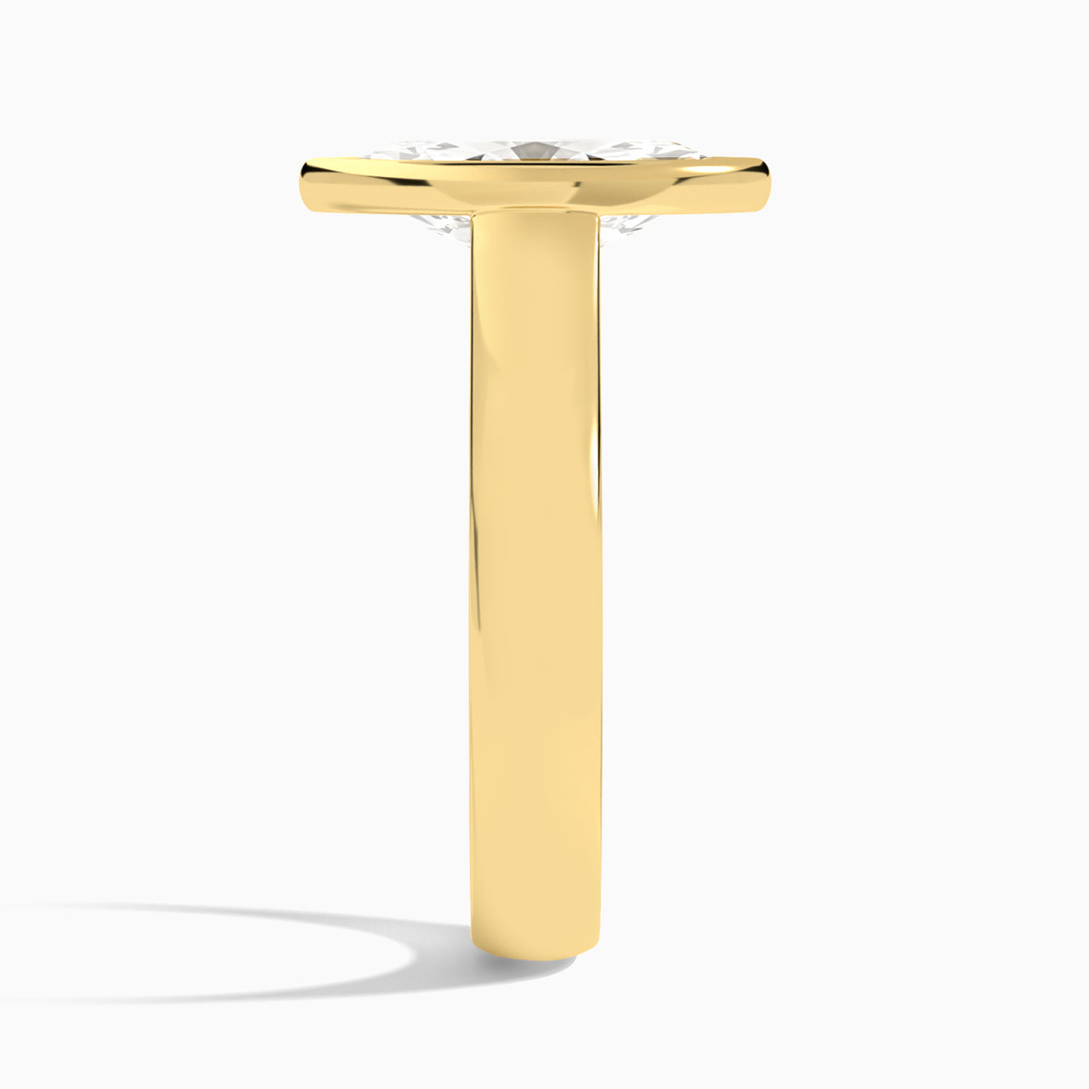 Marquise Alma 4mm Bezel Solitaire Diamond Engagement Ring In 18K Yellow Gold, Side View
