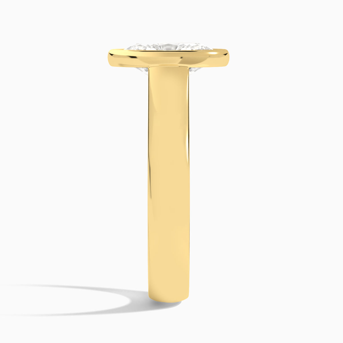 Oval Alma 4mm Bezel Solitaire Diamond Engagement Ring In 18K Yellow Gold, Side View
