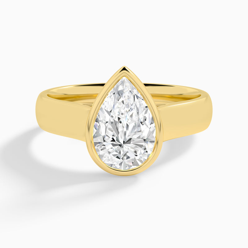 Pear Alma 4mm Bezel Solitaire Diamond Engagement Ring In 18K Yellow Gold - Lucenjuri