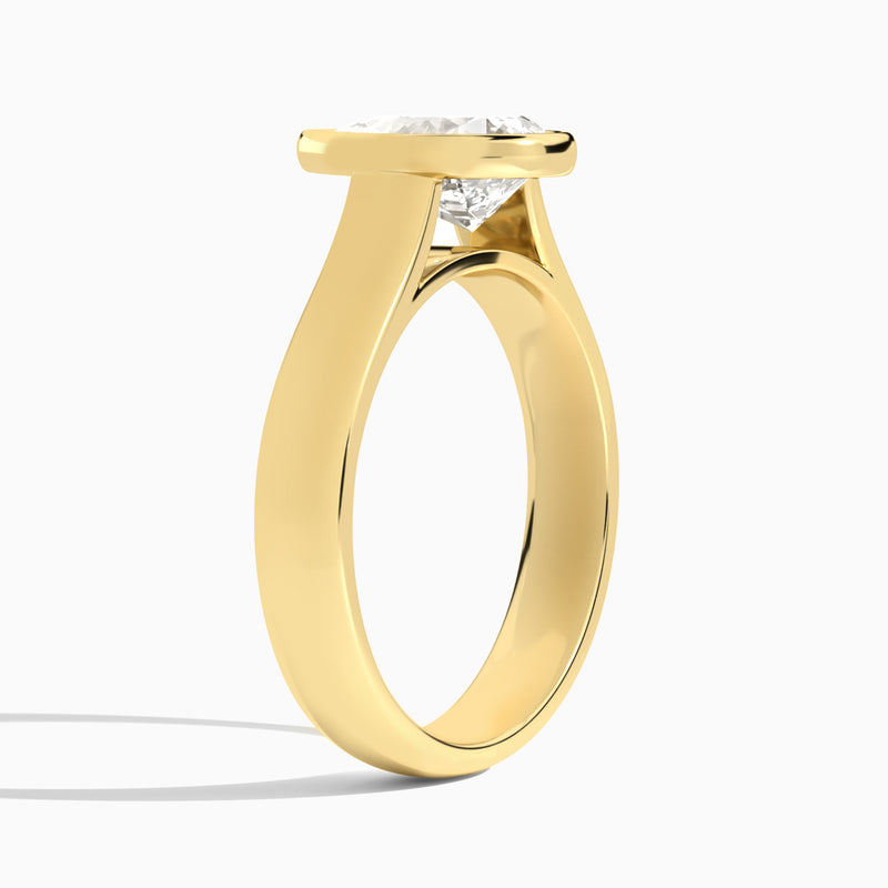 Pear Alma 4mm Bezel Solitaire Diamond Engagement Ring In 18K Yellow Gold, Angle View