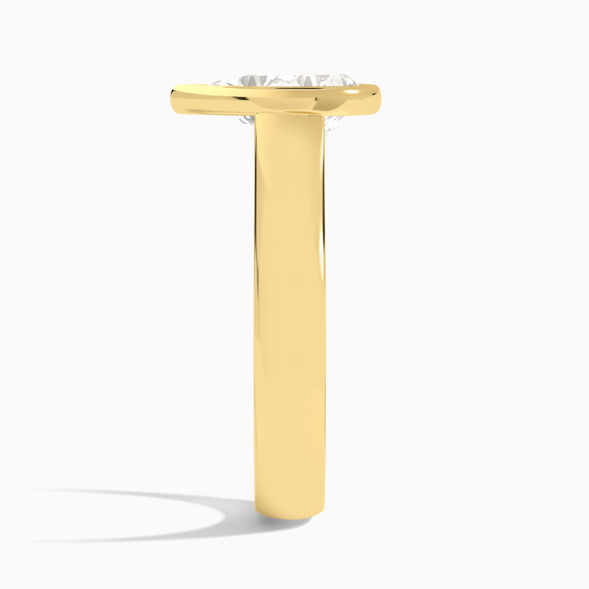 Pear Alma 4mm Bezel Solitaire Diamond Engagement Ring In 18K Yellow Gold, Side View