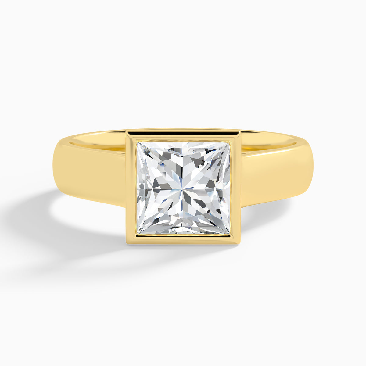 Princess Alma 4mm Bezel Solitaire Diamond Engagement Ring In 18K Yellow Gold - Lucenjuri