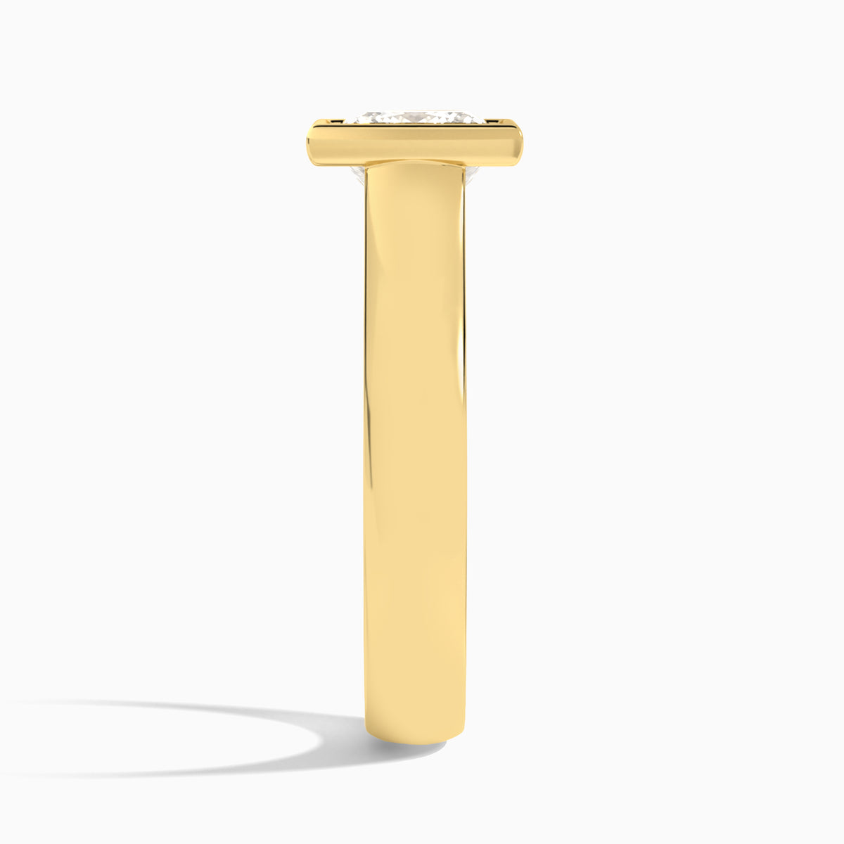 Princess Alma 4mm Bezel Solitaire Diamond Engagement Ring In 18K Yellow Gold, Side View