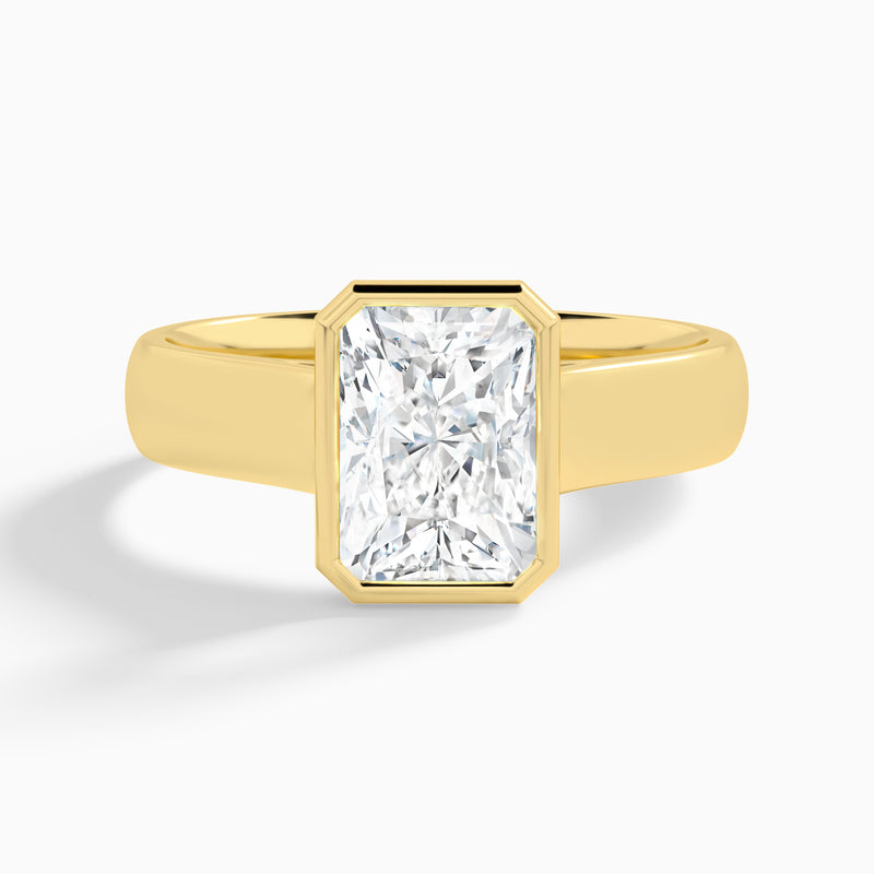 Radiant Alma 4mm Bezel Solitaire Diamond Engagement Ring In 18K Yellow Gold - Lucenjuri