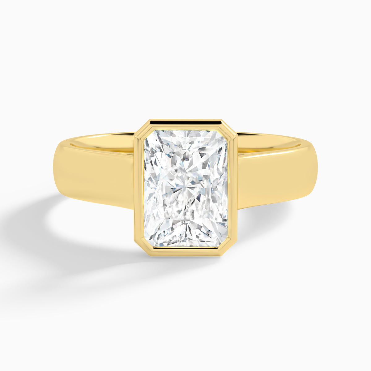 Radiant Alma 4mm Bezel Solitaire Diamond Engagement Ring In 18K Yellow Gold - Lucenjuri