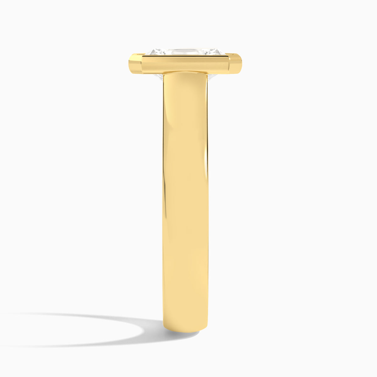 Radiant Alma 4mm Bezel Solitaire Diamond Engagement Ring In 18K Yellow Gold, Side View
