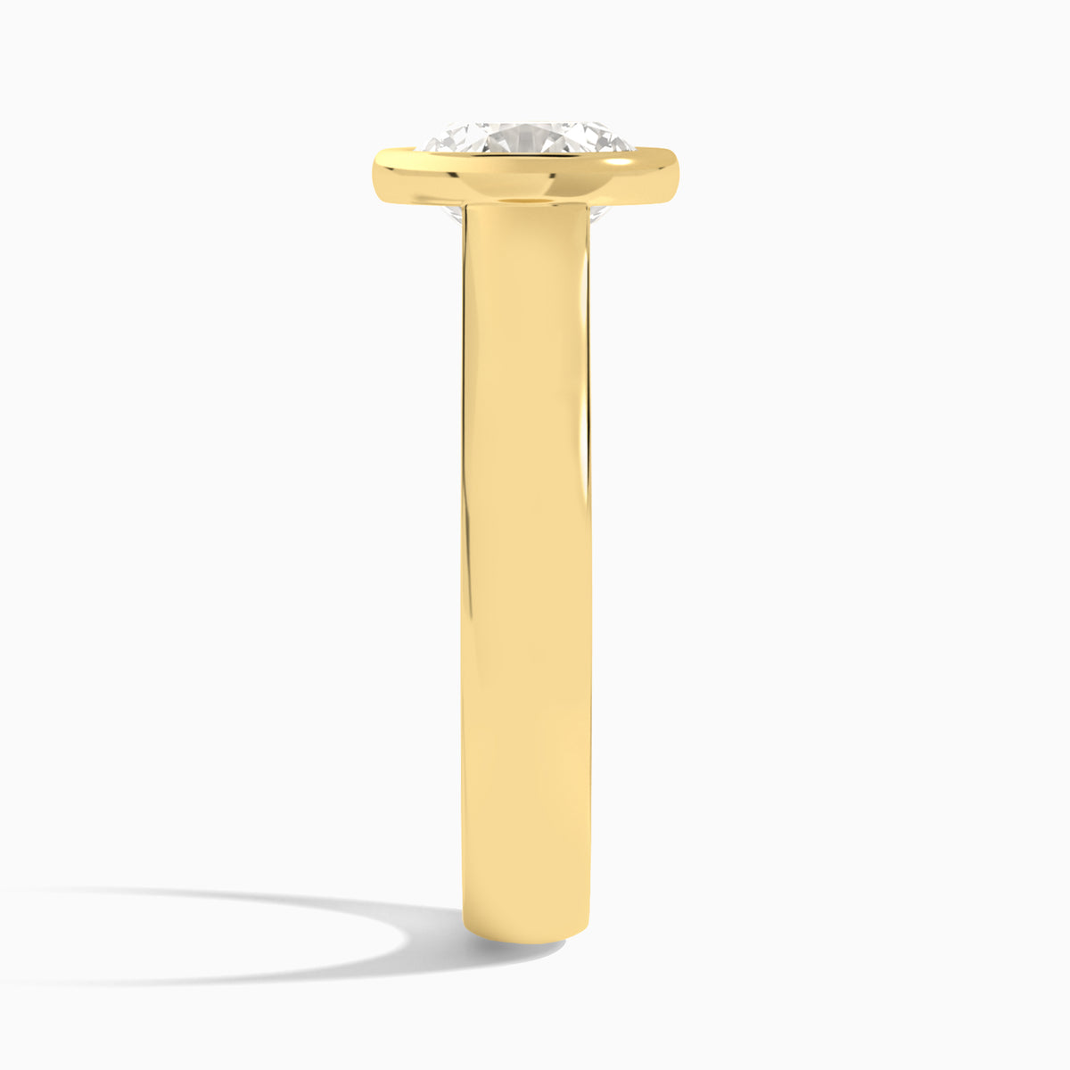 Round Alma 4mm Bezel Solitaire Diamond Engagement Ring In 18K Yellow Gold, Side View