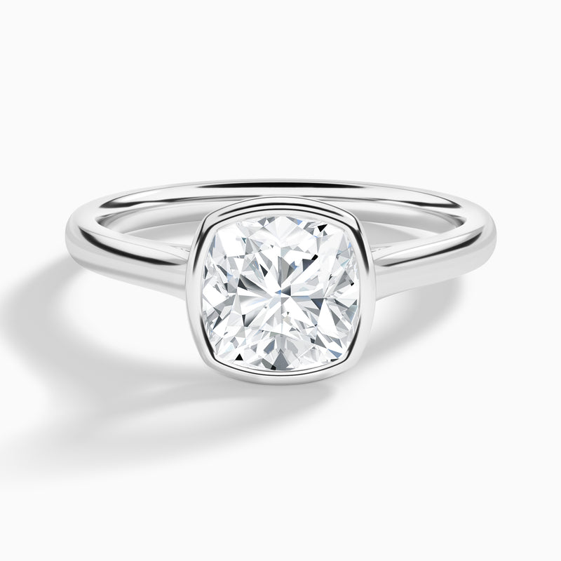 Cushion Alma 2mm Bezel Solitaire Diamond Engagement Ring In Platinum - Lucenjuri
