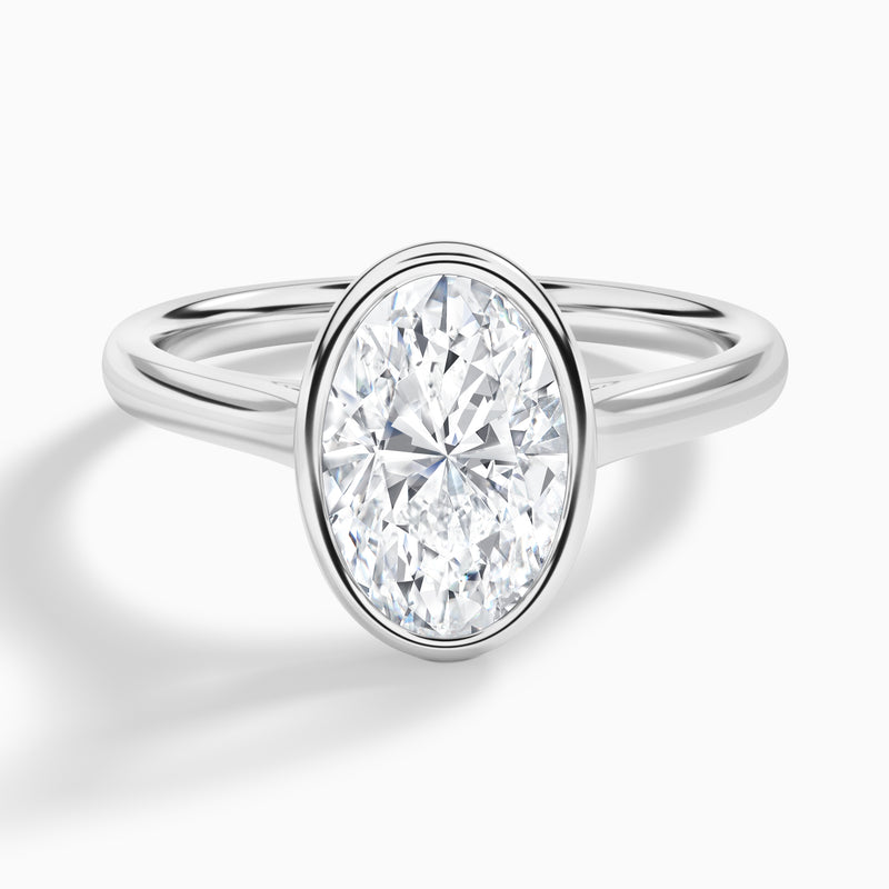 Oval Alma 2mm Bezel Solitaire Diamond Engagement Ring In Platinum - Lucenjuri