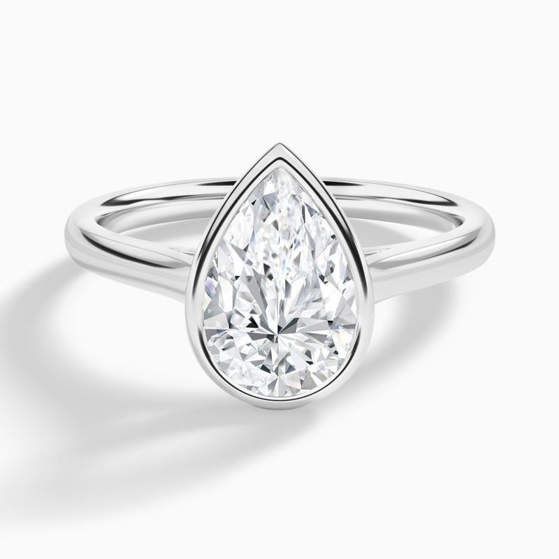 Pear Alma 2mm Bezel Solitaire Diamond Engagement Ring In Platinum - Lucenjuri