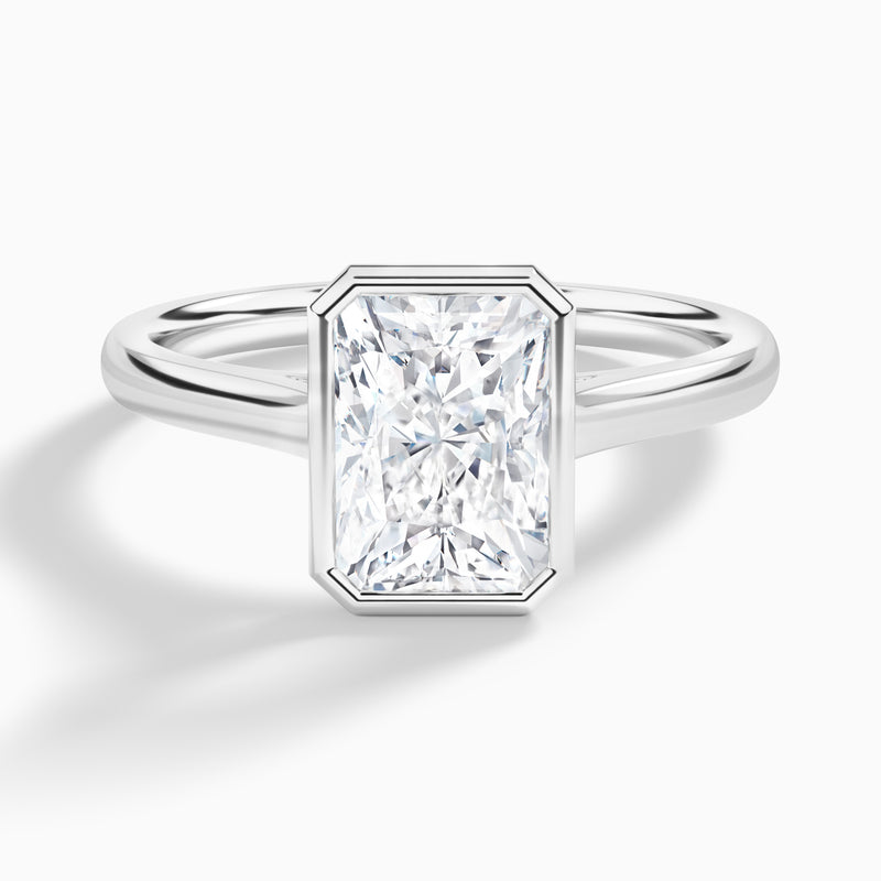 Radiant Alma 2mm Bezel Solitaire Diamond Engagement Ring In Platinum - Lucenjuri