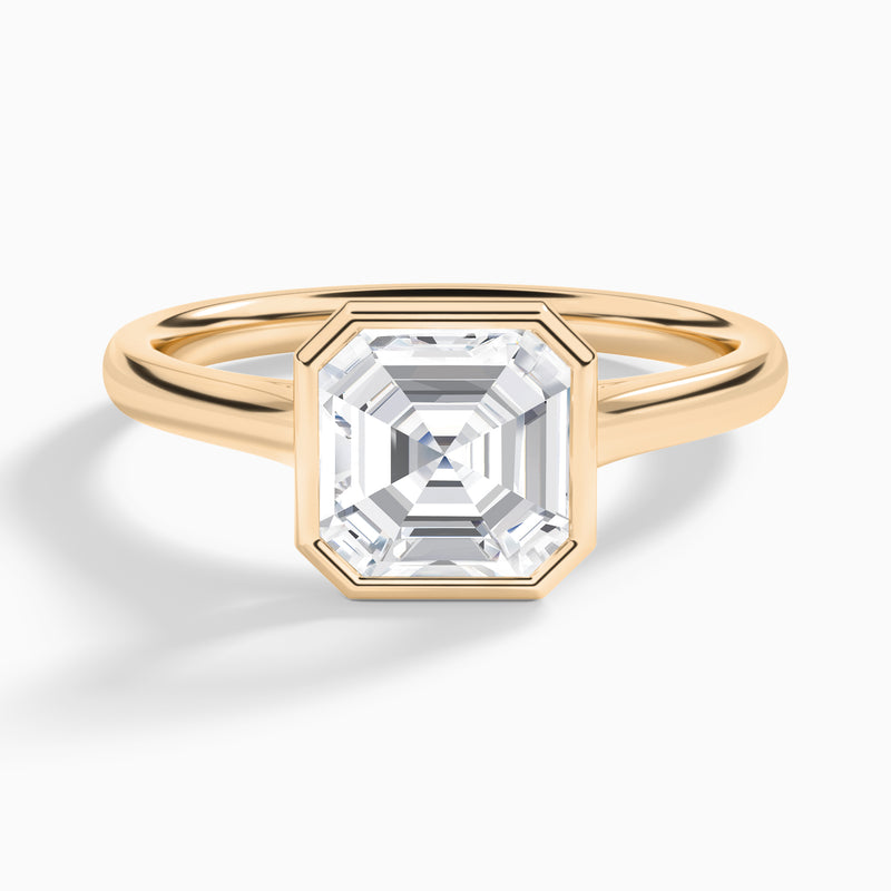Asscher Alma 2mm Bezel Solitaire Diamond Engagement Ring In 14K Rose Gold - Lucenjuri