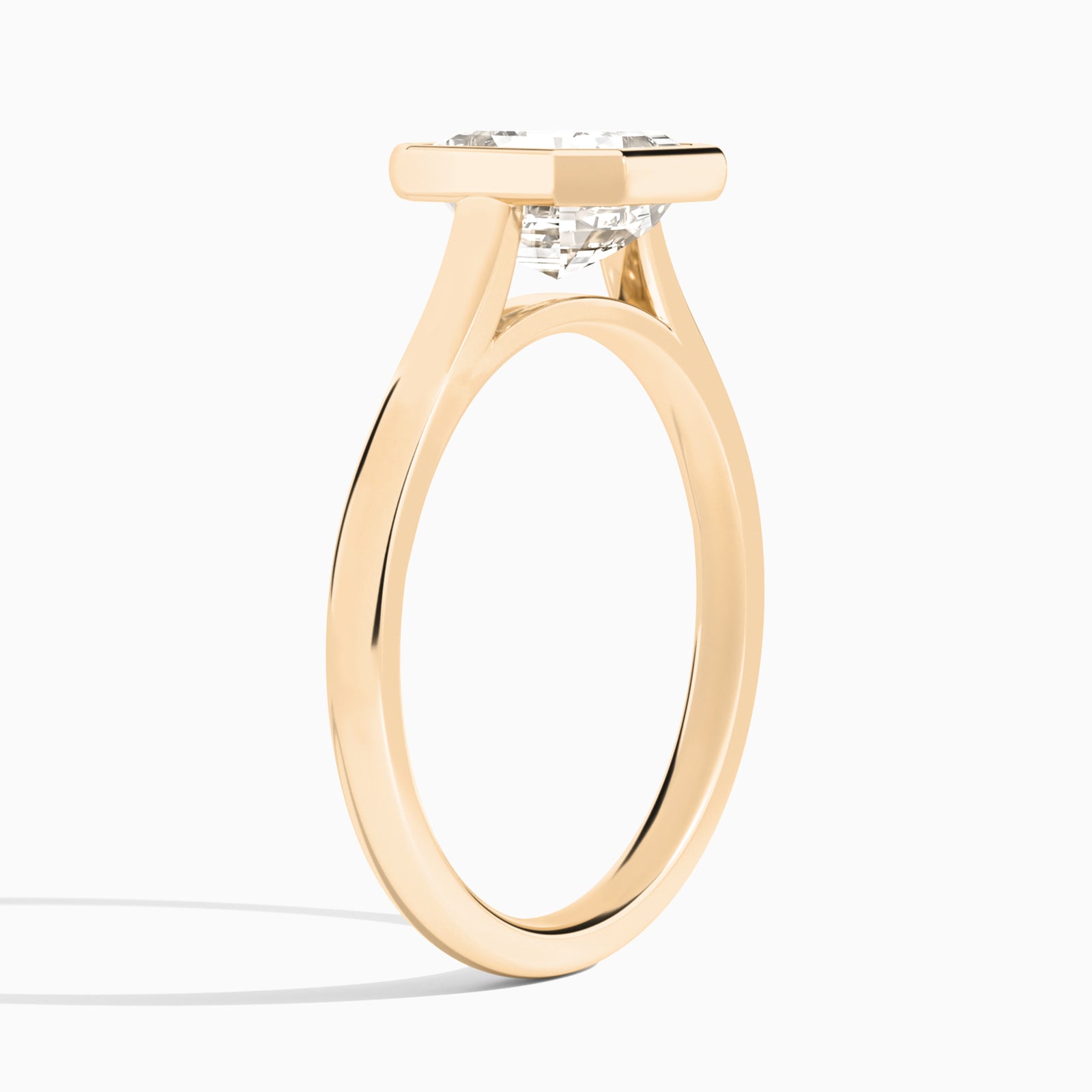 Asscher Alma 2mm Bezel Solitaire Diamond Engagement Ring In 14K Rose Gold, Angle View