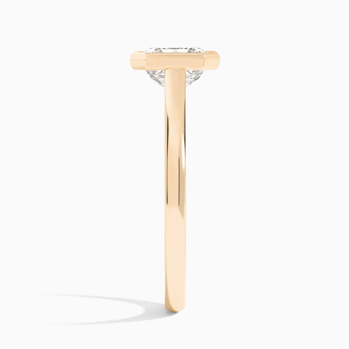 Asscher Alma 2mm Bezel Solitaire Diamond Engagement Ring In 14K Rose Gold, Side View