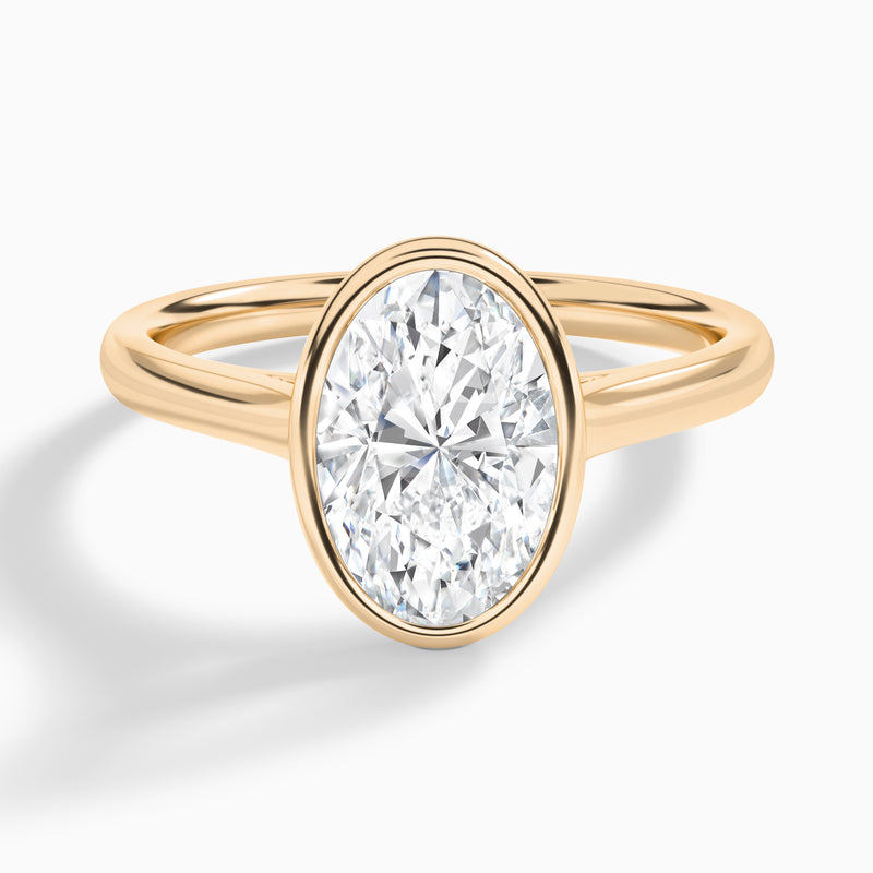 Oval Alma 2mm Bezel Solitaire Diamond Engagement Ring In 14K Rose Gold - Lucenjuri