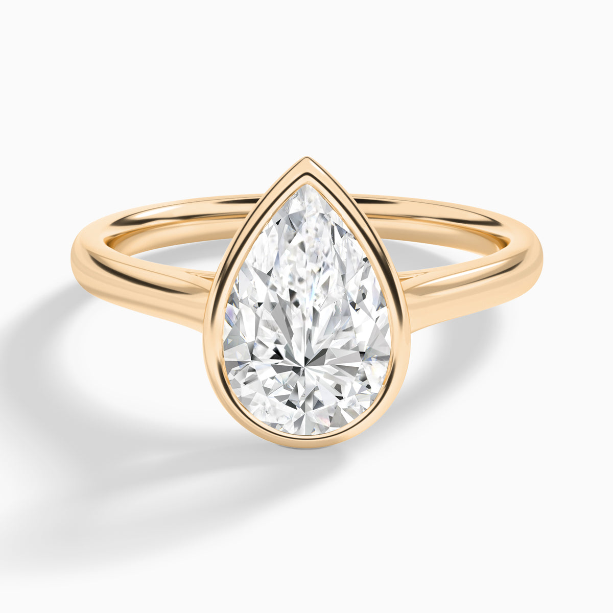 Pear Alma 2mm Bezel Solitaire Diamond Engagement Ring In 14K Rose Gold - Lucenjuri