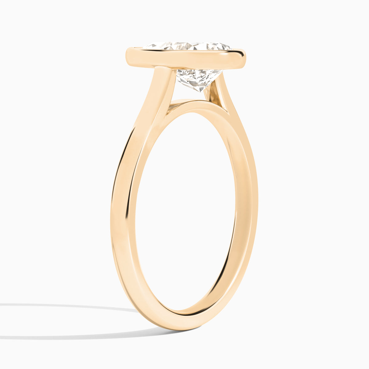 Pear Alma 2mm Bezel Solitaire Diamond Engagement Ring In 14K Rose Gold, Angle View