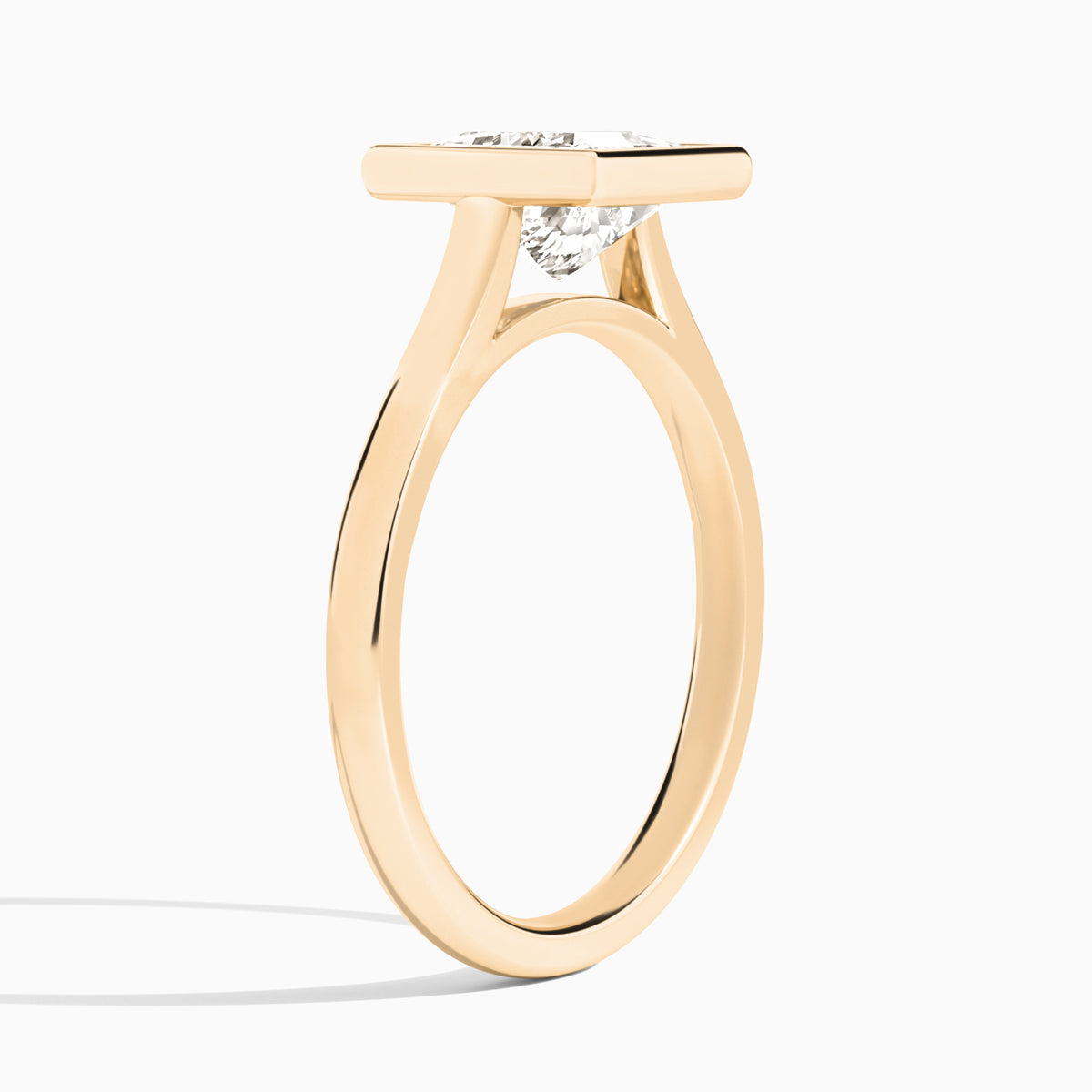 Princess Alma 2mm Bezel Solitaire Diamond Engagement Ring In 14K Rose Gold, Angle View