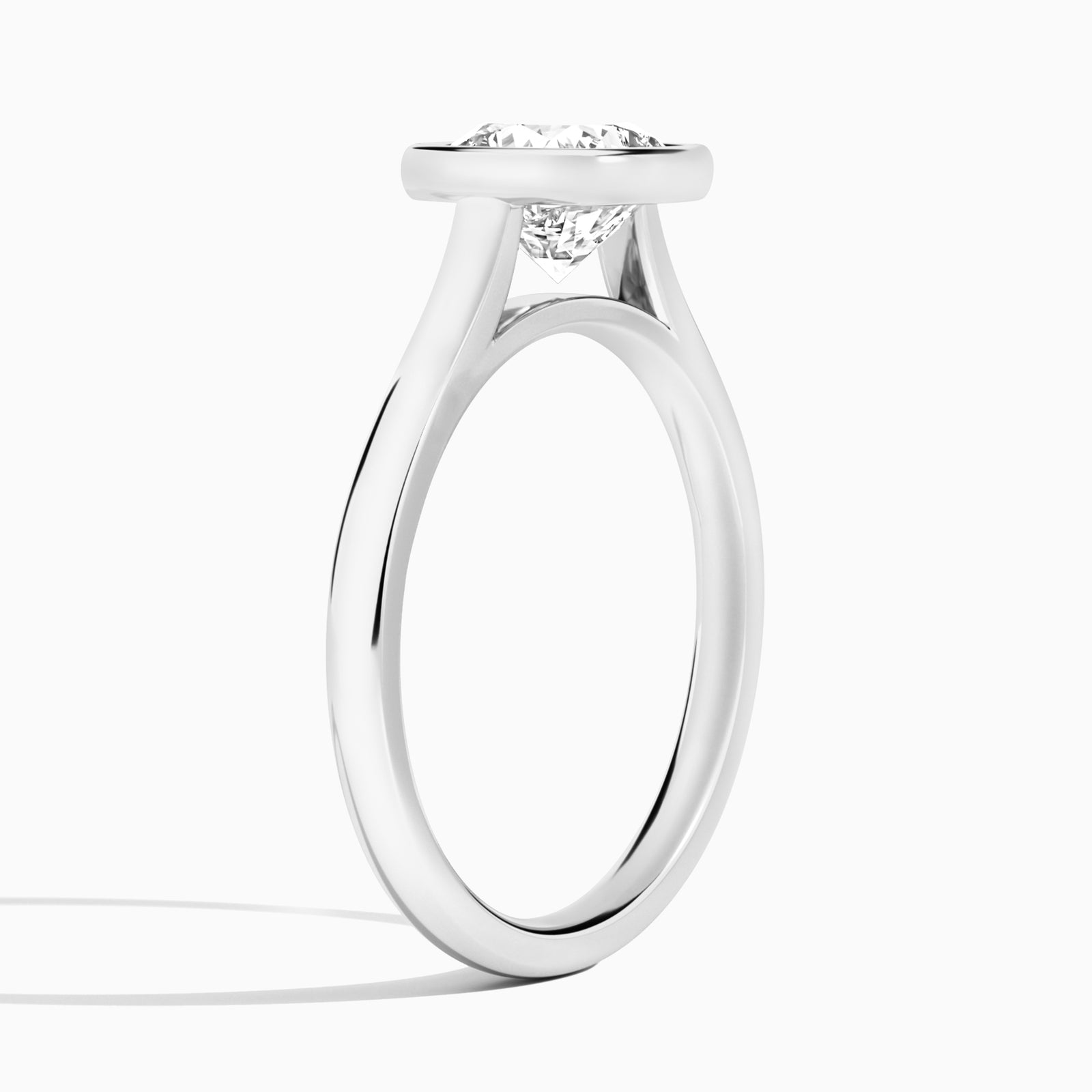 Cushion Alma 2mm Bezel Solitaire Diamond Engagement Ring In 18K White Gold, Angle View