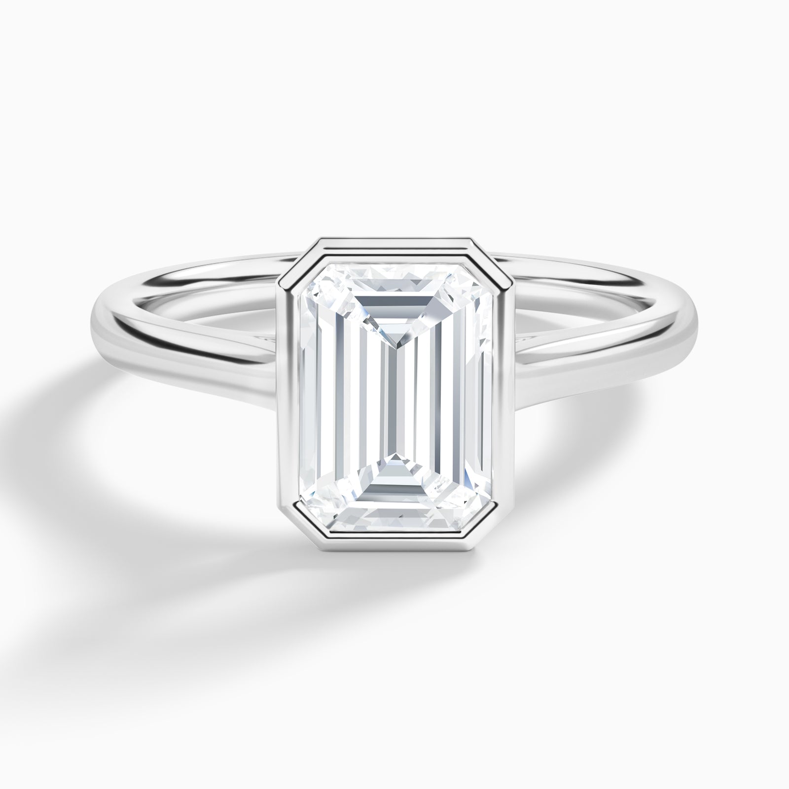 Emerald Alma 2mm Bezel Solitaire Diamond Engagement Ring In 18K White Gold - Lucenjuri