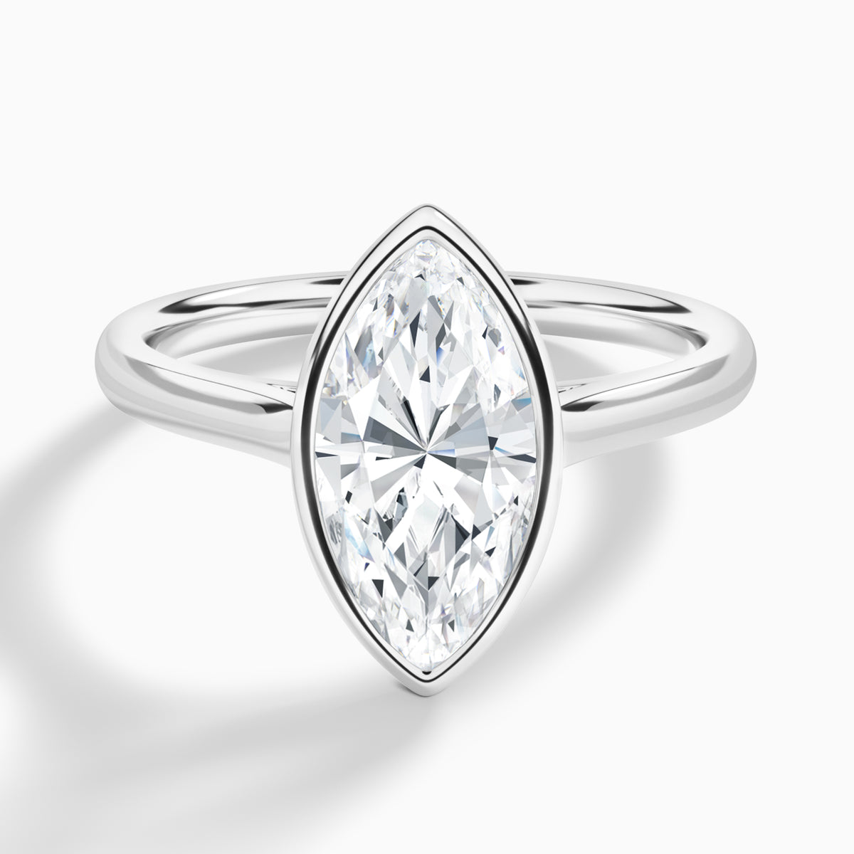 Marquise Alma 2mm Bezel Solitaire Diamond Engagement Ring In 18K White Gold - Lucenjuri