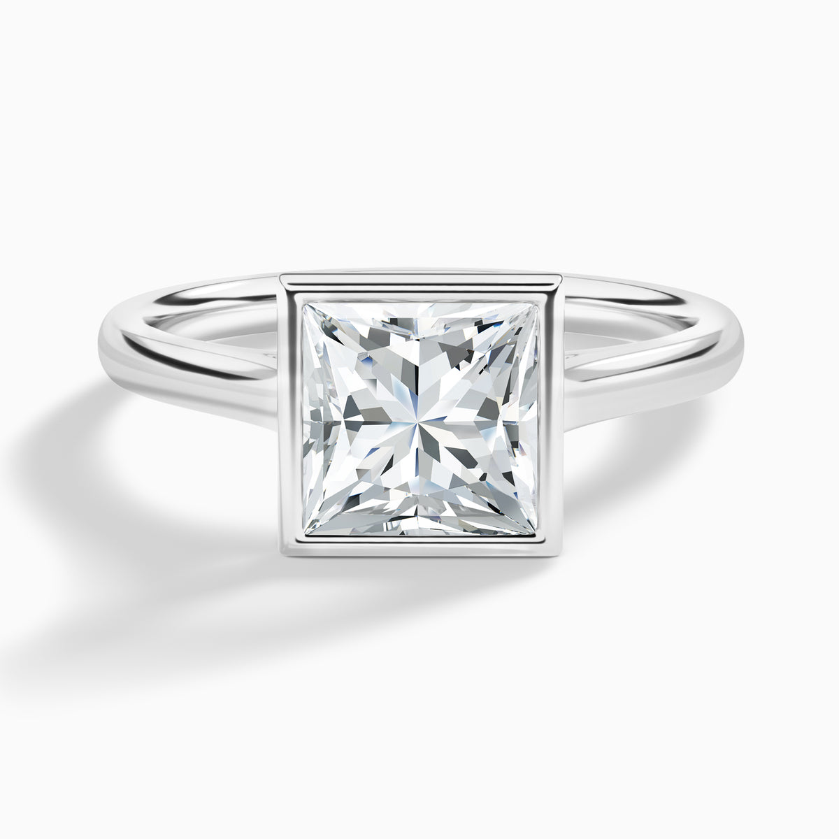 Princess Alma 2mm Bezel Solitaire Diamond Engagement Ring In 18K White Gold - Lucenjuri