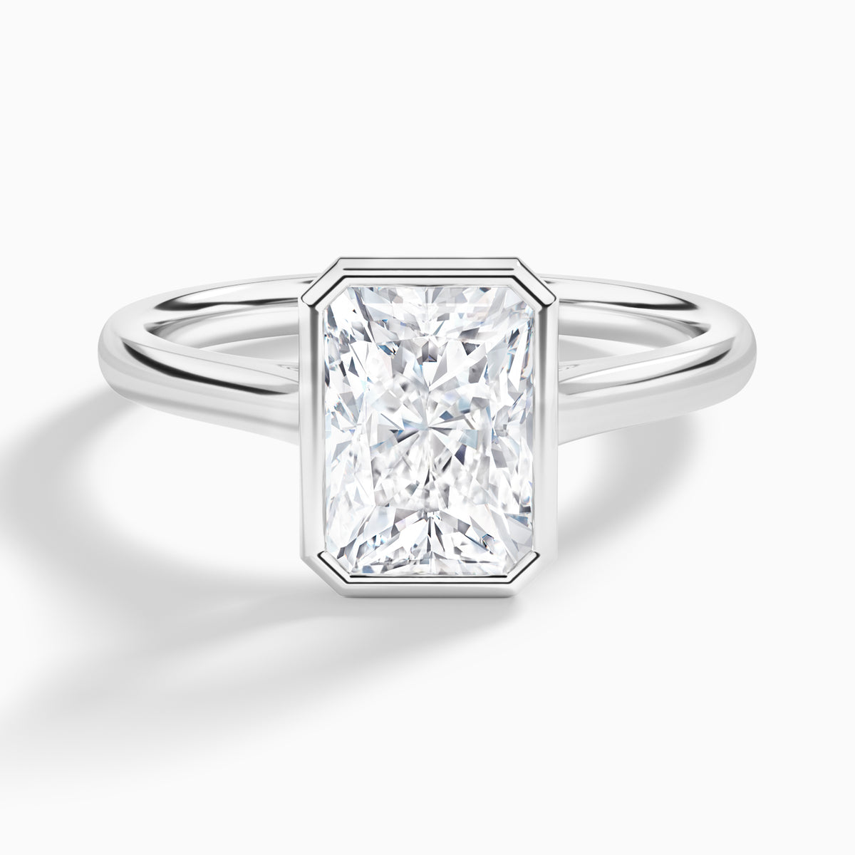 Radiant Alma 2mm Bezel Solitaire Diamond Engagement Ring In 18K White Gold - Lucenjuri