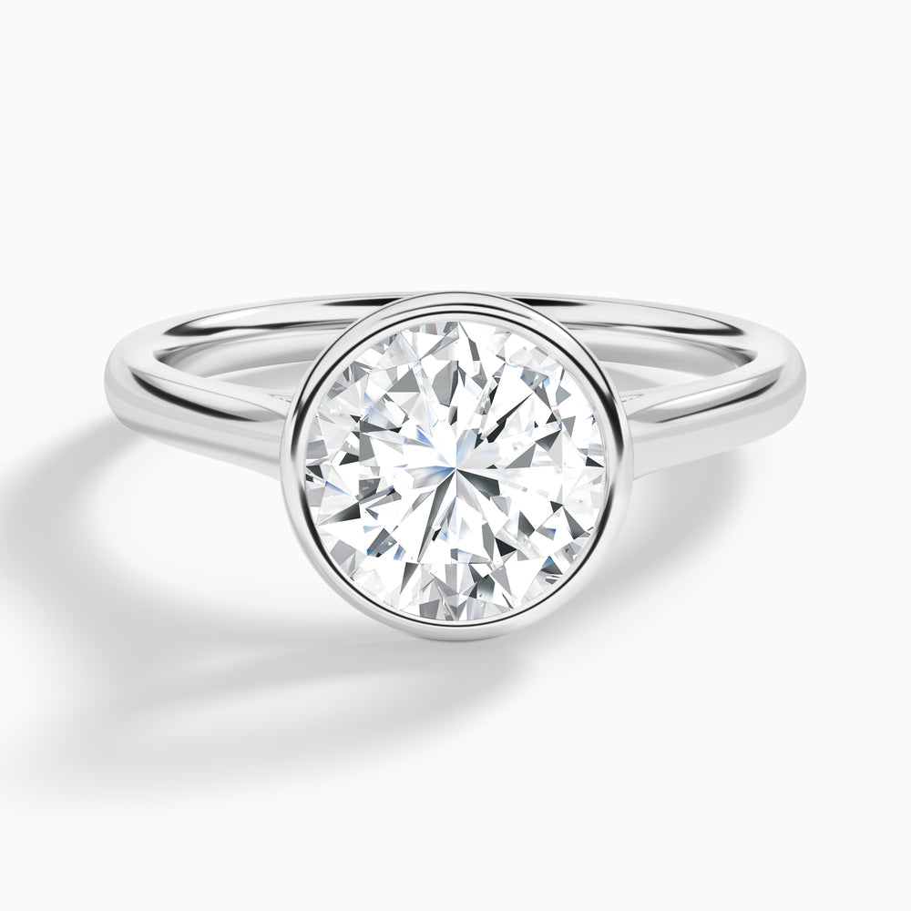 Round Alma 2mm Bezel Solitaire Diamond Engagement Ring In 18K White Gold - Lucenjuri