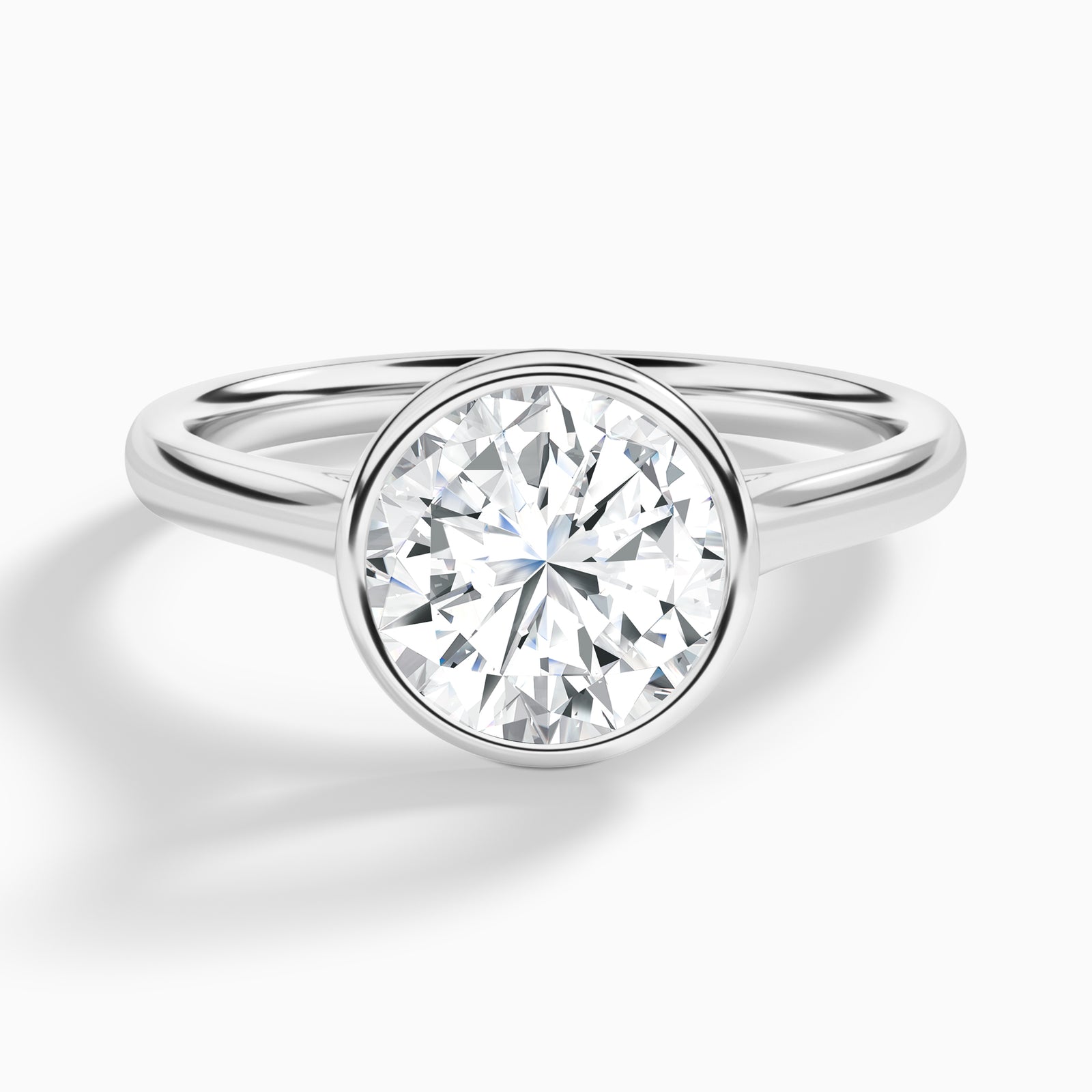 Round Alma 2mm Bezel Solitaire Diamond Engagement Ring In 18K White Gold - Lucenjuri