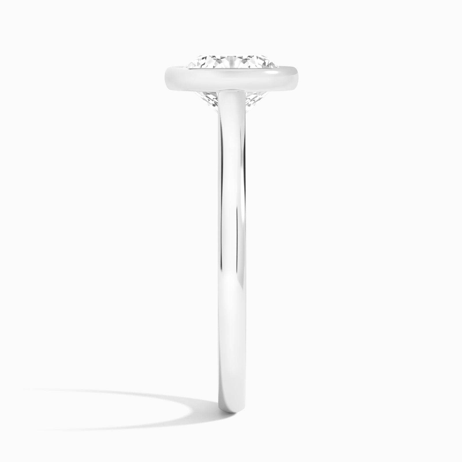 Round Alma 2mm Bezel Solitaire Diamond Engagement Ring In 18K White Gold, Side View