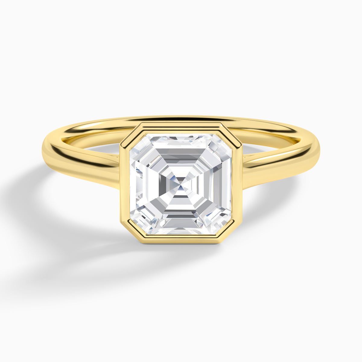 Asscher Alma 2mm Bezel Solitaire Diamond Engagement Ring In 18K Yellow Gold - Lucenjuri
