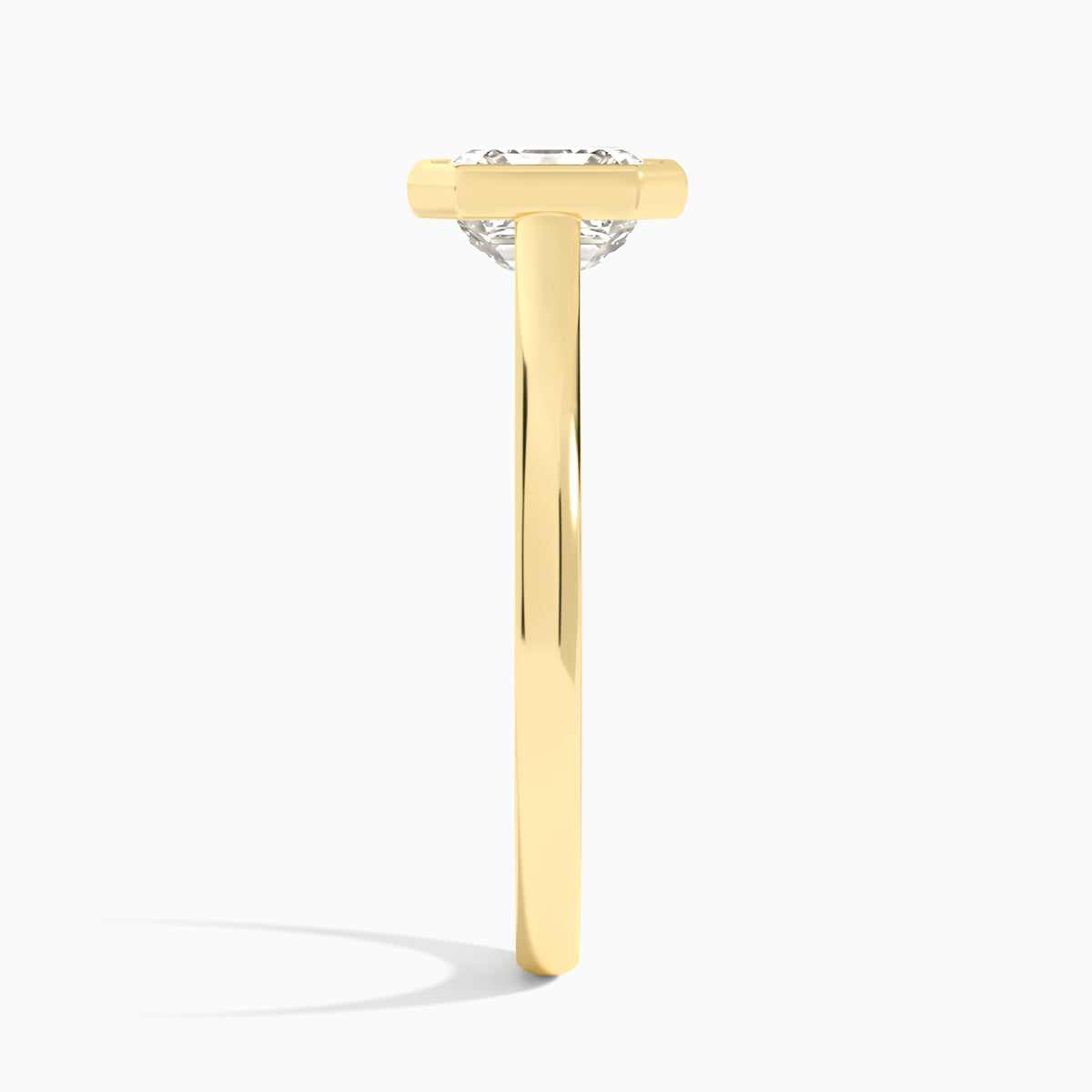 Asscher Alma 2mm Bezel Solitaire Diamond Engagement Ring In 18K Yellow Gold, Side View