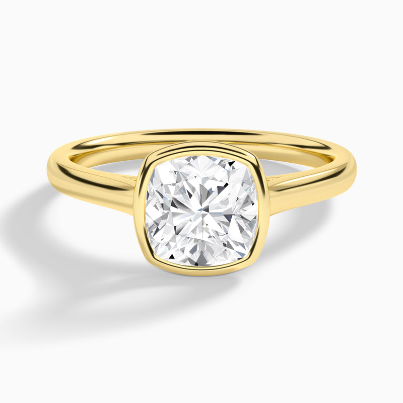 Cushion Alma 2mm Bezel Solitaire Diamond Engagement Ring In 18K Yellow Gold - Lucenjuri