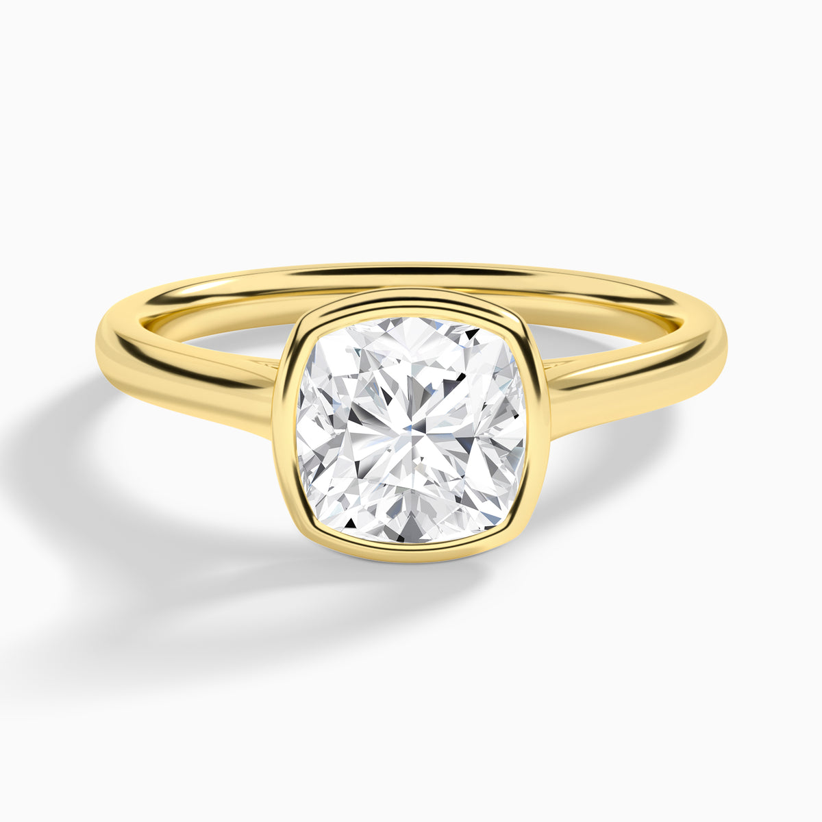 Cushion Alma 2mm Bezel Solitaire Diamond Engagement Ring In 18K Yellow Gold - Lucenjuri
