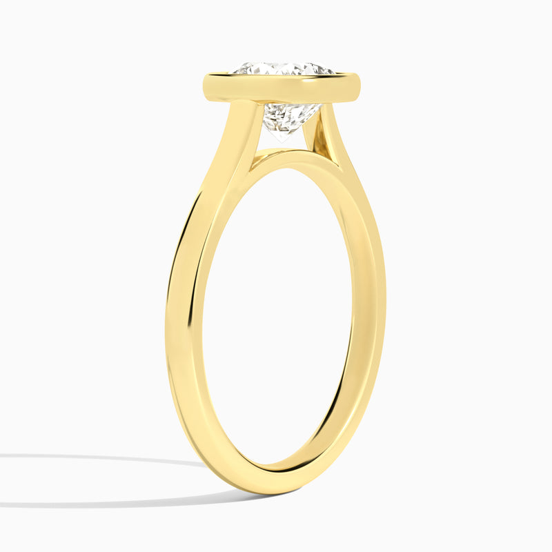 Cushion Alma 2mm Bezel Solitaire Diamond Engagement Ring In 18K Yellow Gold, Angle View