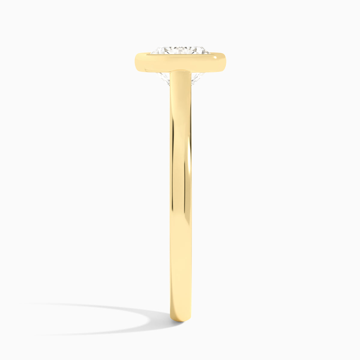 Cushion Alma 2mm Bezel Solitaire Diamond Engagement Ring In 18K Yellow Gold, Side View