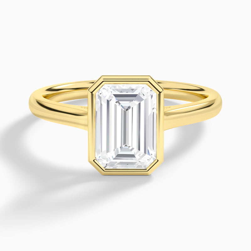 Emerald Alma 2mm Bezel Solitaire Diamond Engagement Ring In 18K Yellow Gold - Lucenjuri