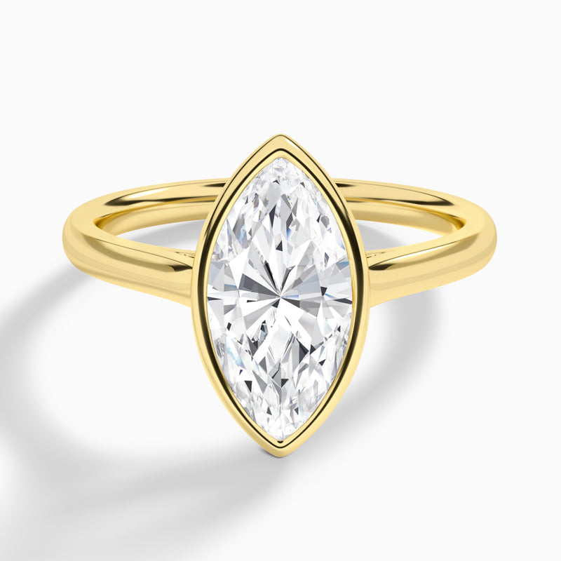 Marquise Alma 2mm Bezel Solitaire Diamond Engagement Ring In 18K Yellow Gold - Lucenjuri