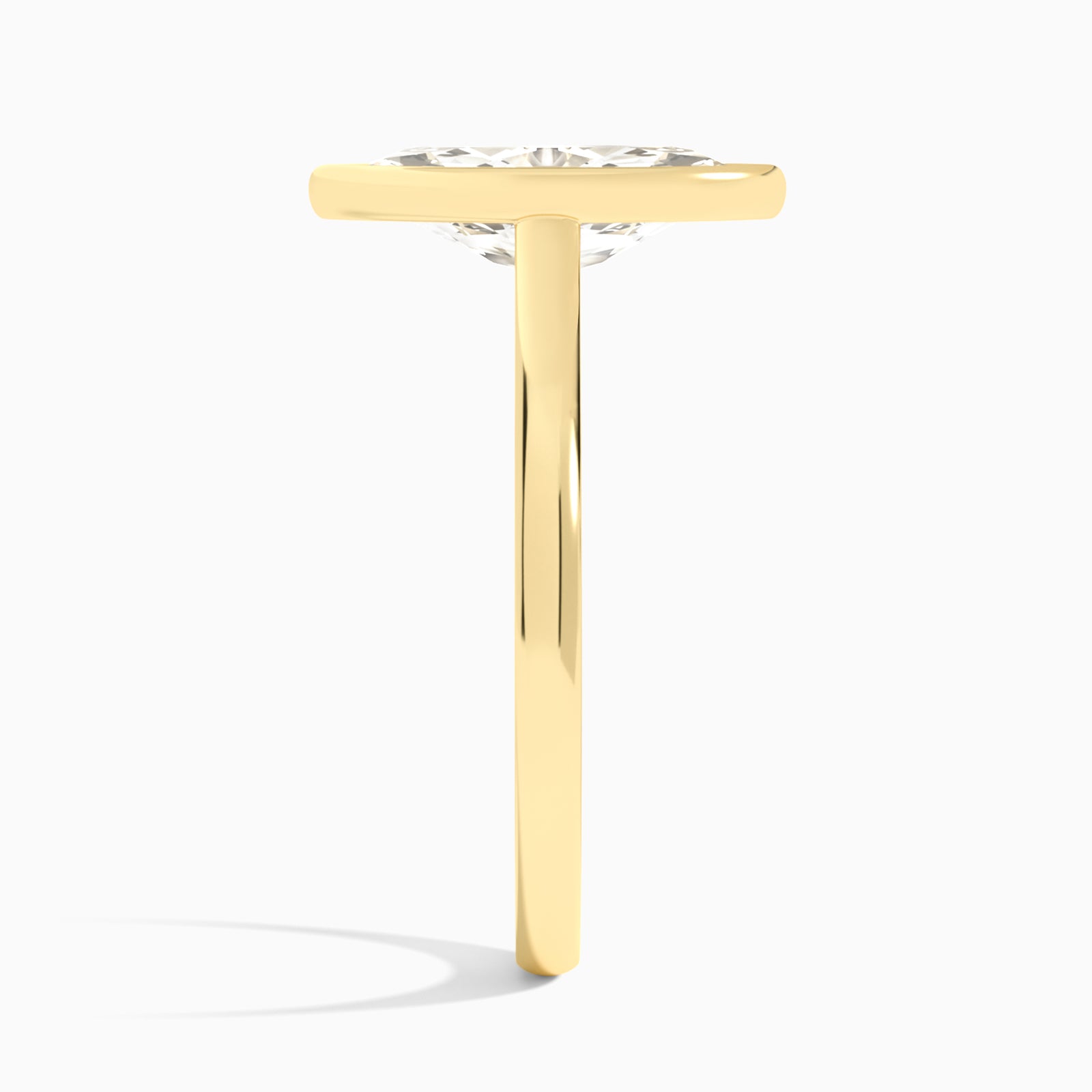 Marquise Alma 2mm Bezel Solitaire Diamond Engagement Ring In 18K Yellow Gold, Side View