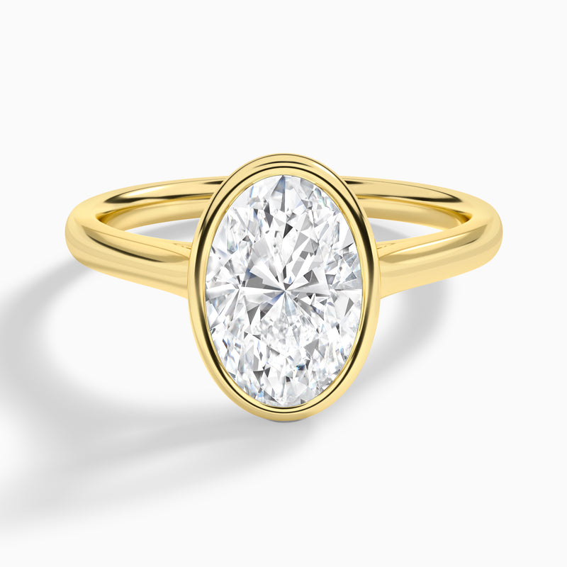 Oval Alma 2mm Bezel Solitaire Diamond Engagement Ring In 18K Yellow Gold - Lucenjuri