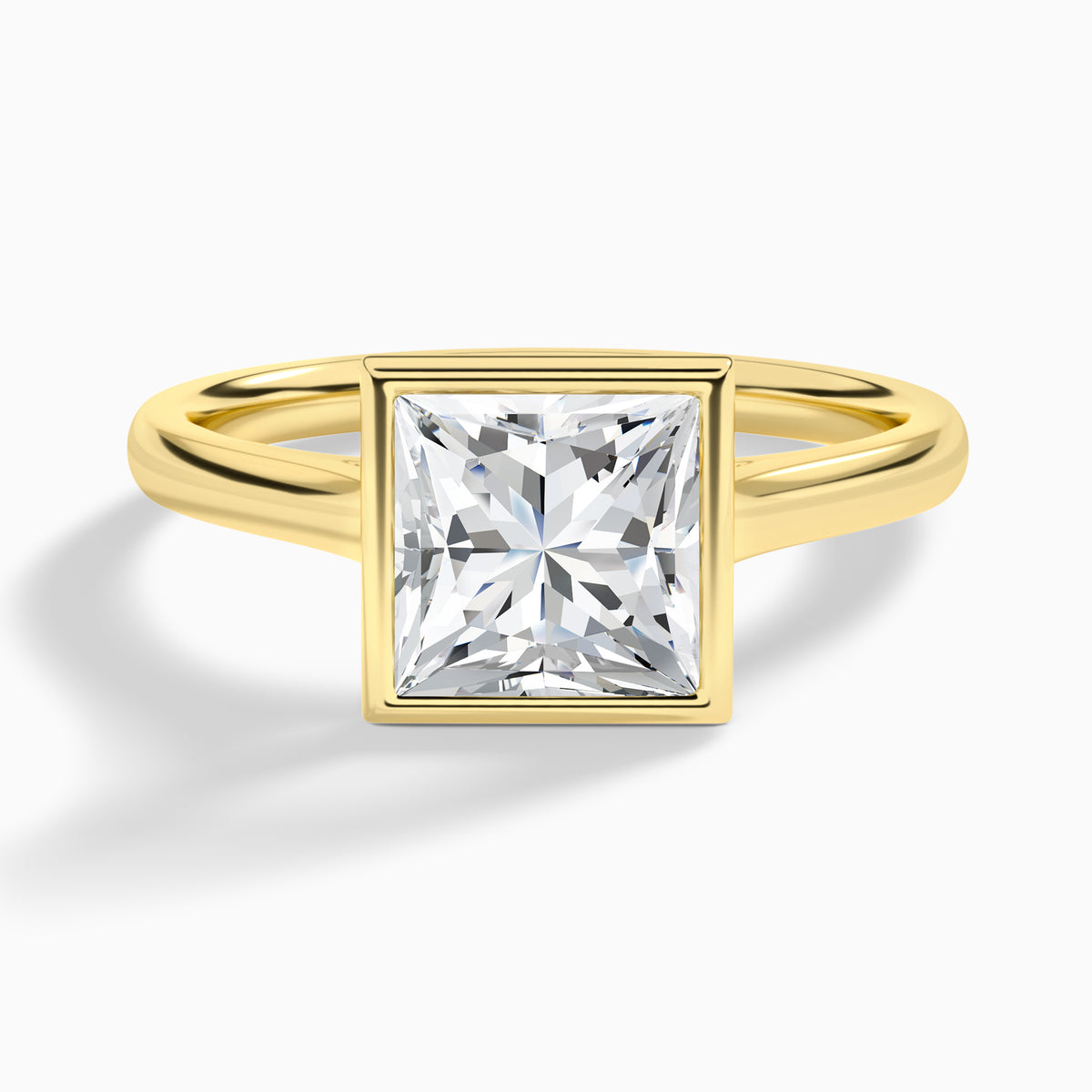Princess Alma 2mm Bezel Solitaire Diamond Engagement Ring In 18K Yellow Gold - Lucenjuri