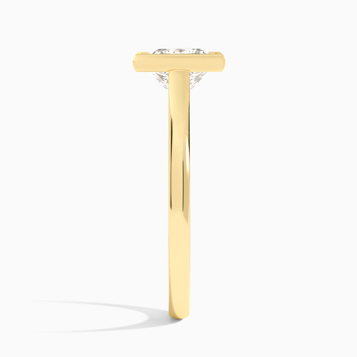 Princess Alma 2mm Bezel Solitaire Diamond Engagement Ring In 18K Yellow Gold, Side View