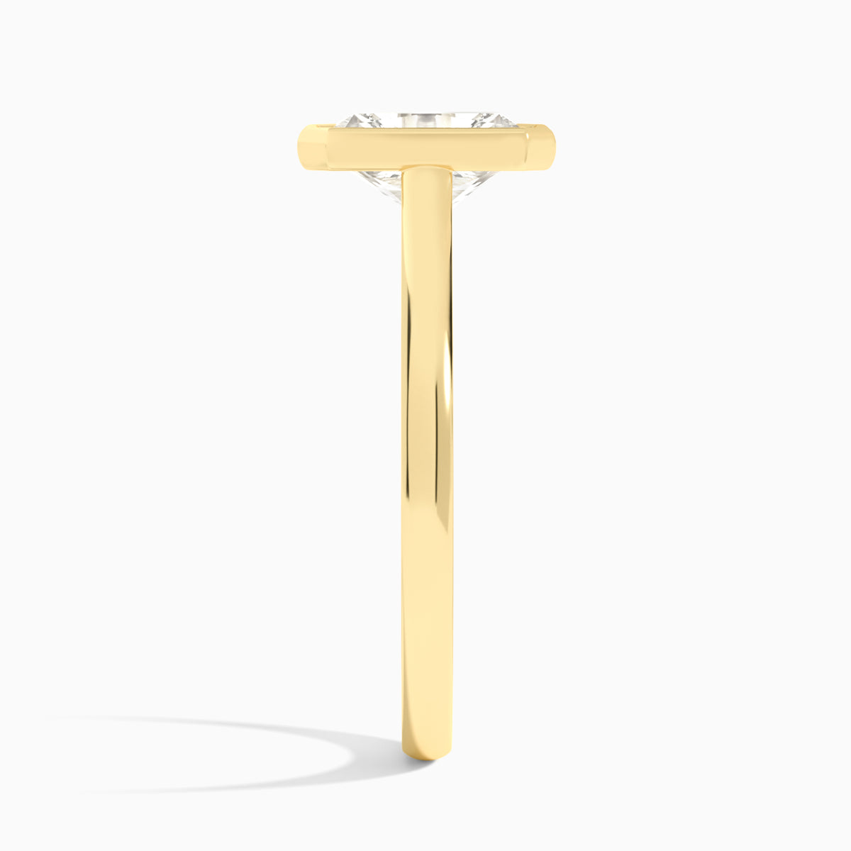 Radiant Alma 2mm Bezel Solitaire Diamond Engagement Ring In 18K Yellow Gold, Side View
