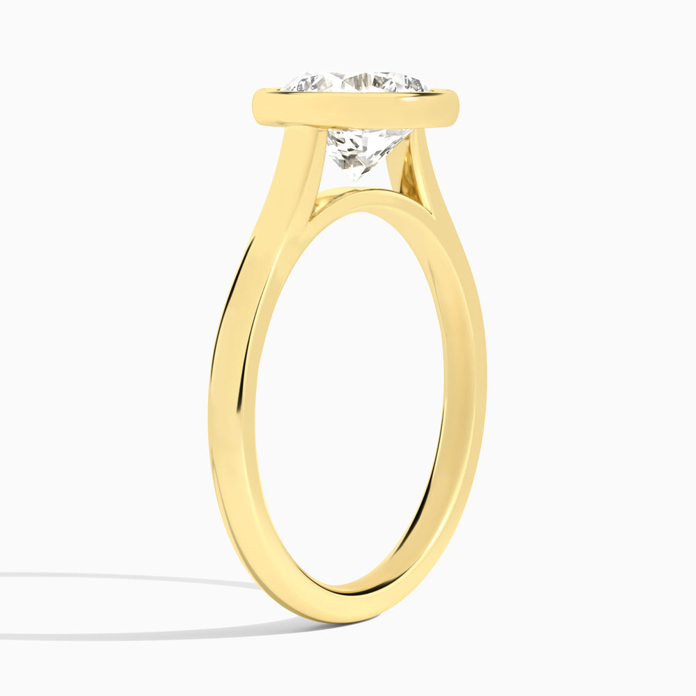 Round Alma 2mm Bezel Solitaire Diamond Engagement Ring In 18K Yellow Gold, Angle View