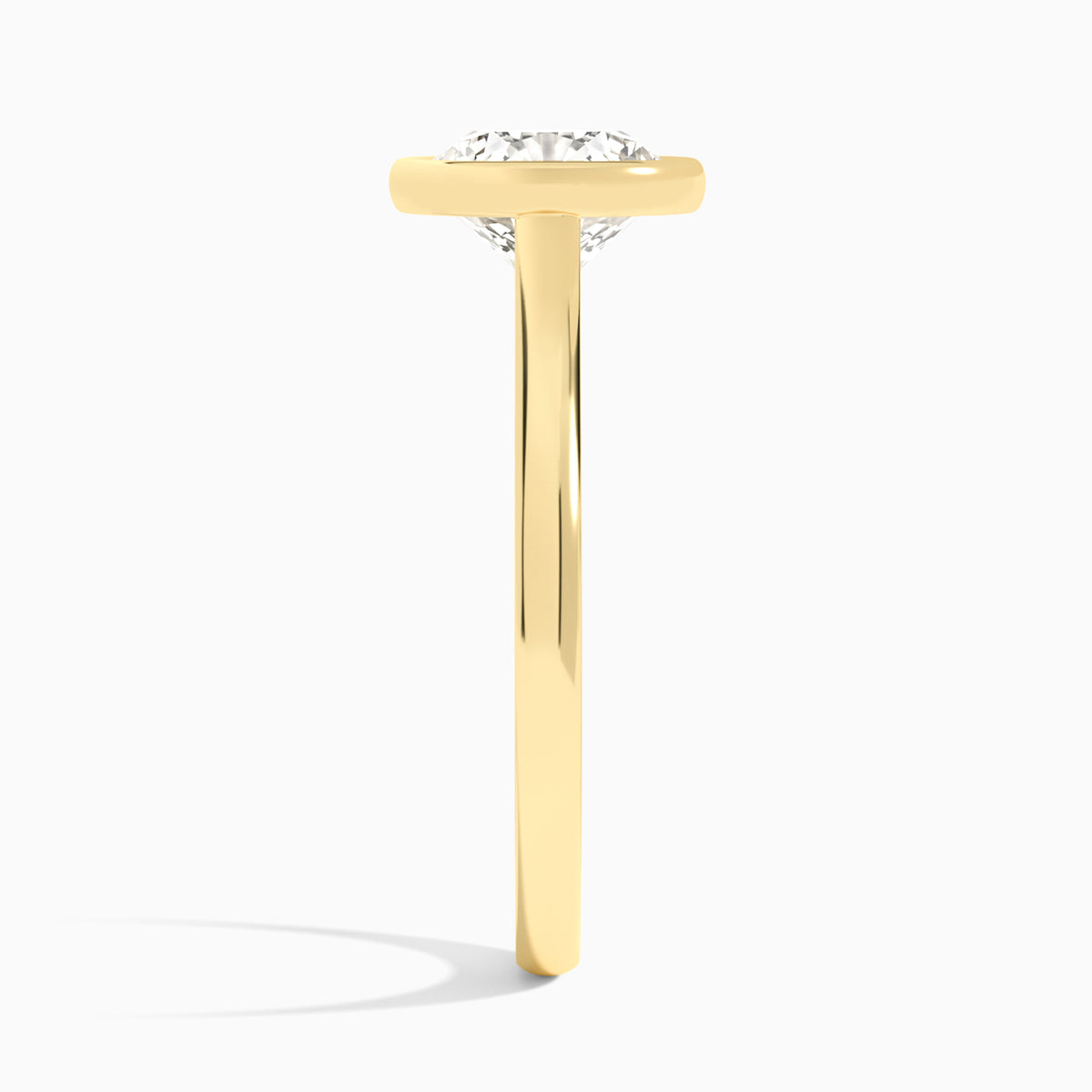 Round Alma 2mm Bezel Solitaire Diamond Engagement Ring In 18K Yellow Gold, Side View