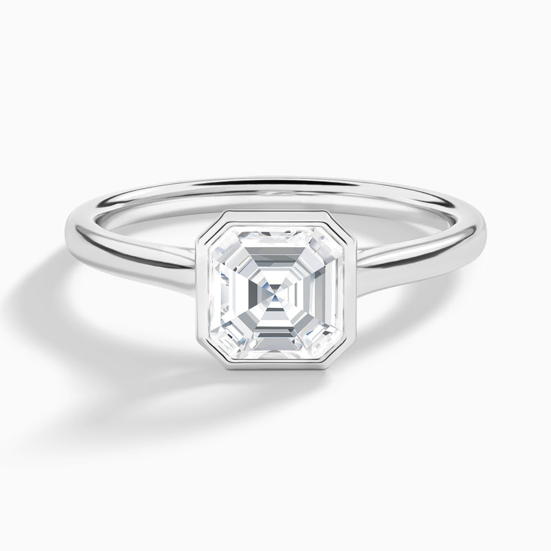 Asscher Petite Alma 1.6mm Bezel Solitaire Diamond Engagement Ring In Platinum - Lucenjuri