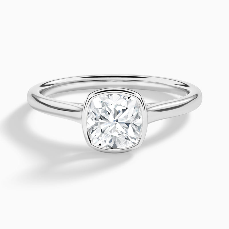 Cushion Petite Alma 1.6mm Bezel Solitaire Diamond Engagement Ring In Platinum - Lucenjuri