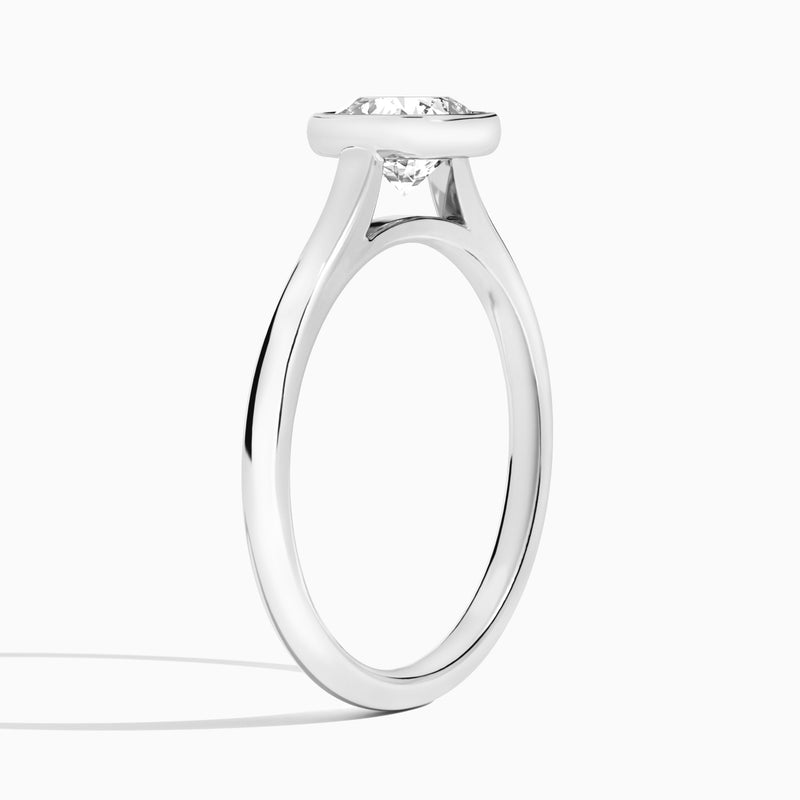 Cushion Petite Alma 1.6mm Bezel Solitaire Diamond Engagement Ring In Platinum, Angle View