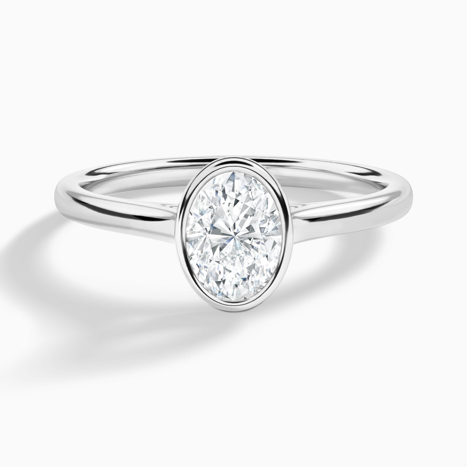 Oval Petite Alma 1.6mm Bezel Solitaire Diamond Engagement Ring In Platinum - Lucenjuri