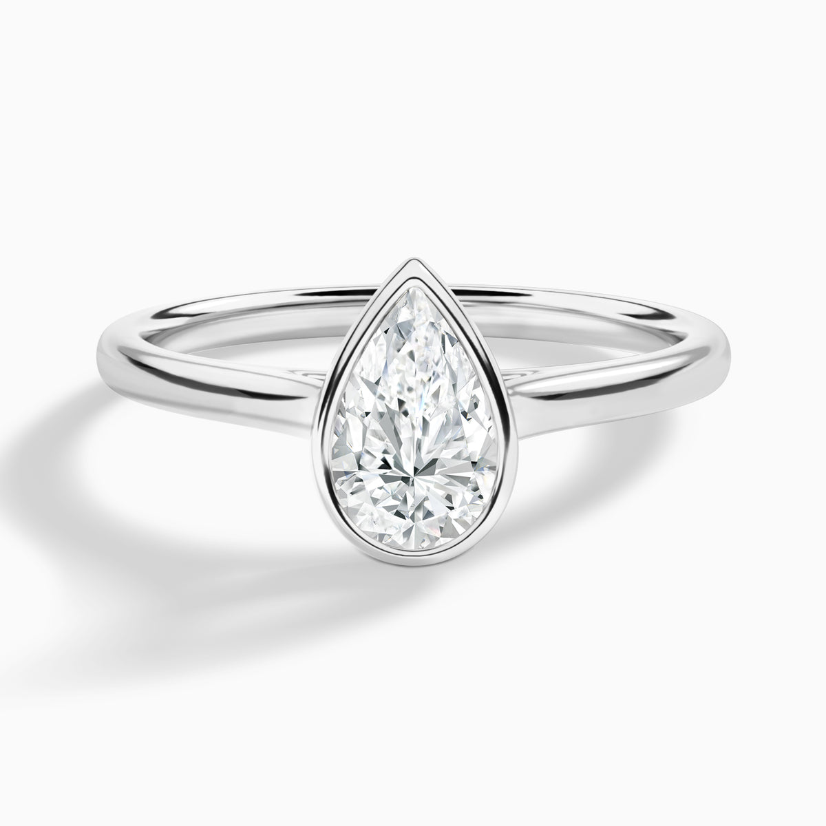 Pear Petite Alma 1.6mm Bezel Solitaire Diamond Engagement Ring In Platinum - Lucenjuri
